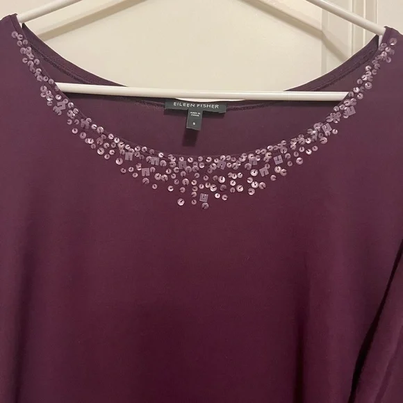 Eileen Fisher Silk & Sequin Tunic Top in Purple Plum Women's Small - Picture 2 of 6